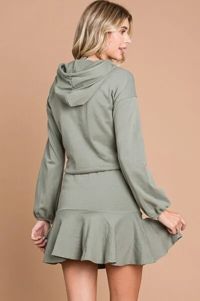 TEEK - Fade Olive Drawstring Hooded Mini Dress