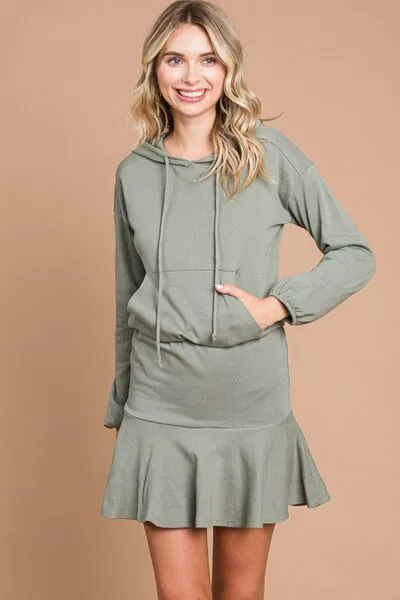 TEEK - Fade Olive Drawstring Hooded Mini Dress