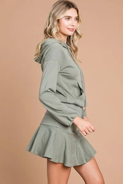 TEEK - Fade Olive Drawstring Hooded Mini Dress