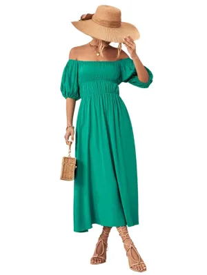 TEEK - Off-Shoulder Balloon Sleeve Midi Dress