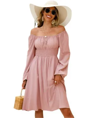 TEEK - Off-Shoulder Balloon Sleeve Smocked Dress