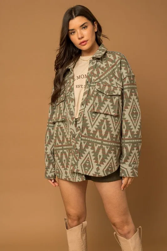 TEEK - Olive 3D Pocket Aztec Shacket