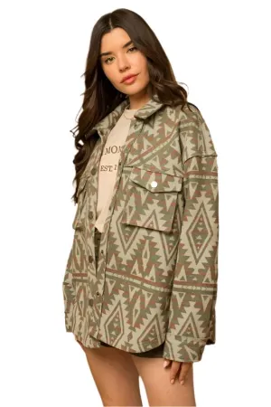 TEEK - Olive 3D Pocket Aztec Shacket