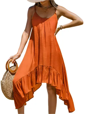 TEEK - Orange Solid Color Sling Tank Dress