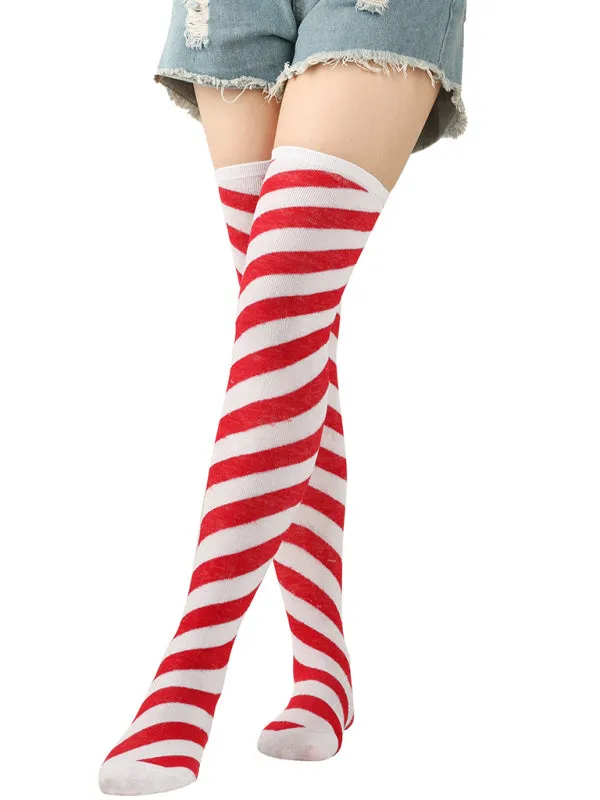 TEEK - Over Knee Bias Striped Christmas Socks