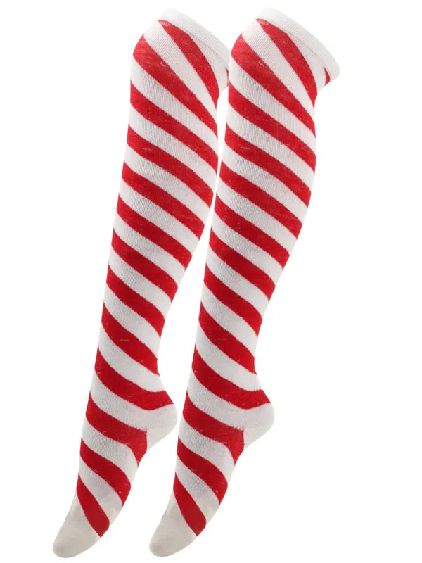 TEEK - Over Knee Bias Striped Christmas Socks