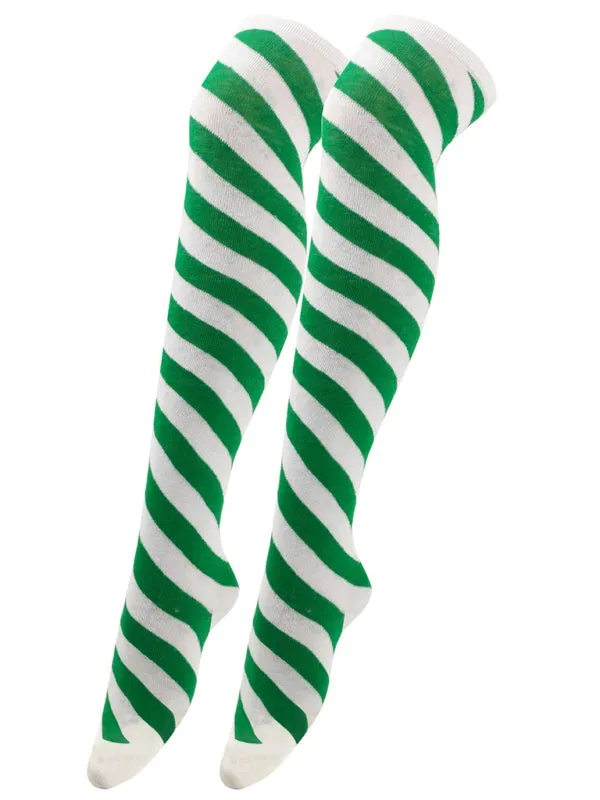 TEEK - Over Knee Bias Striped Christmas Socks