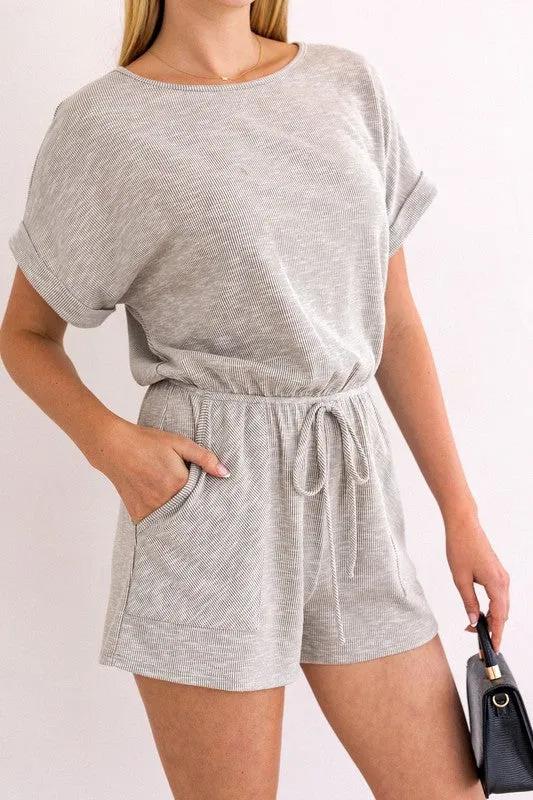 TEEK - Short Roll-Up Sleeve Elastic Waist Romper