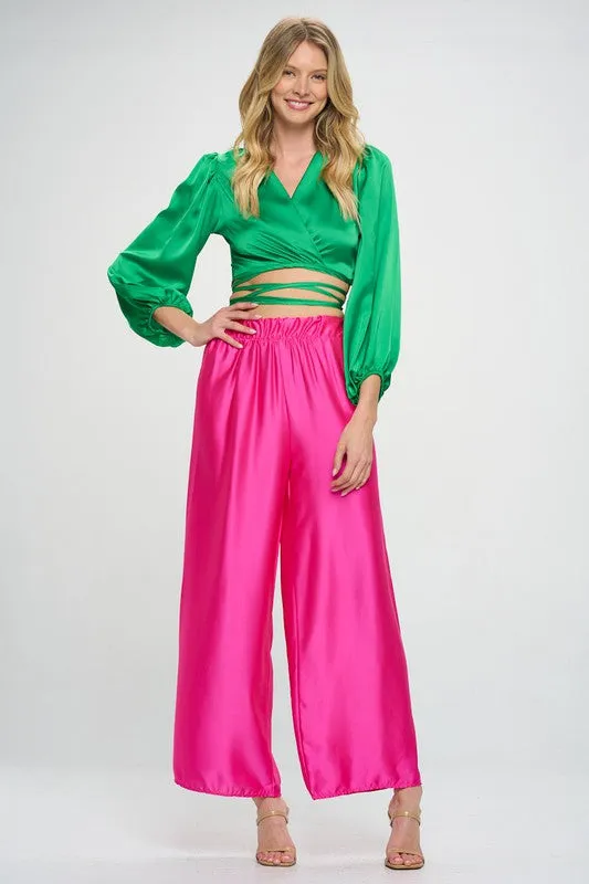 TEEK - Silky Satin Wrap Crop Tied Top