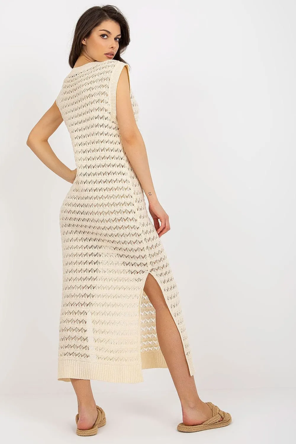 TEEK - Sleeveless Mesh Side Slits Beach Dress