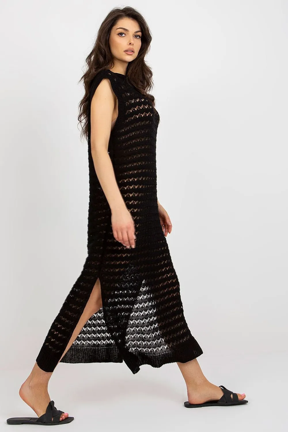 TEEK - Sleeveless Mesh Side Slits Beach Dress