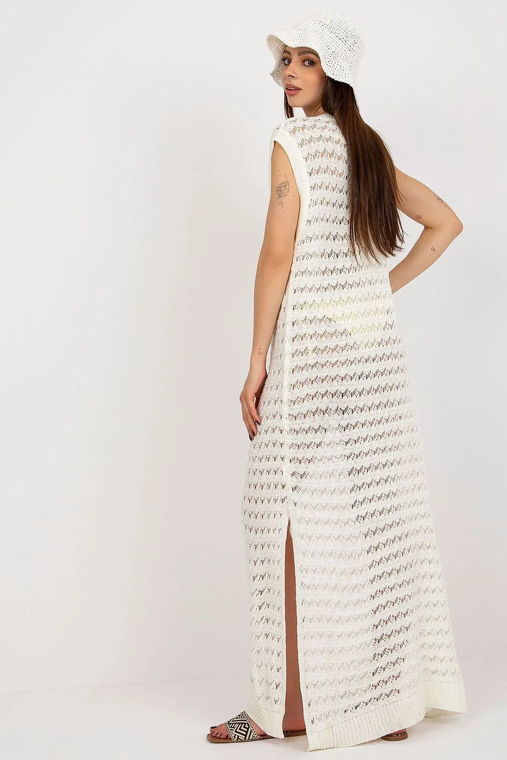 TEEK - Sleeveless Mesh Side Slits Beach Dress