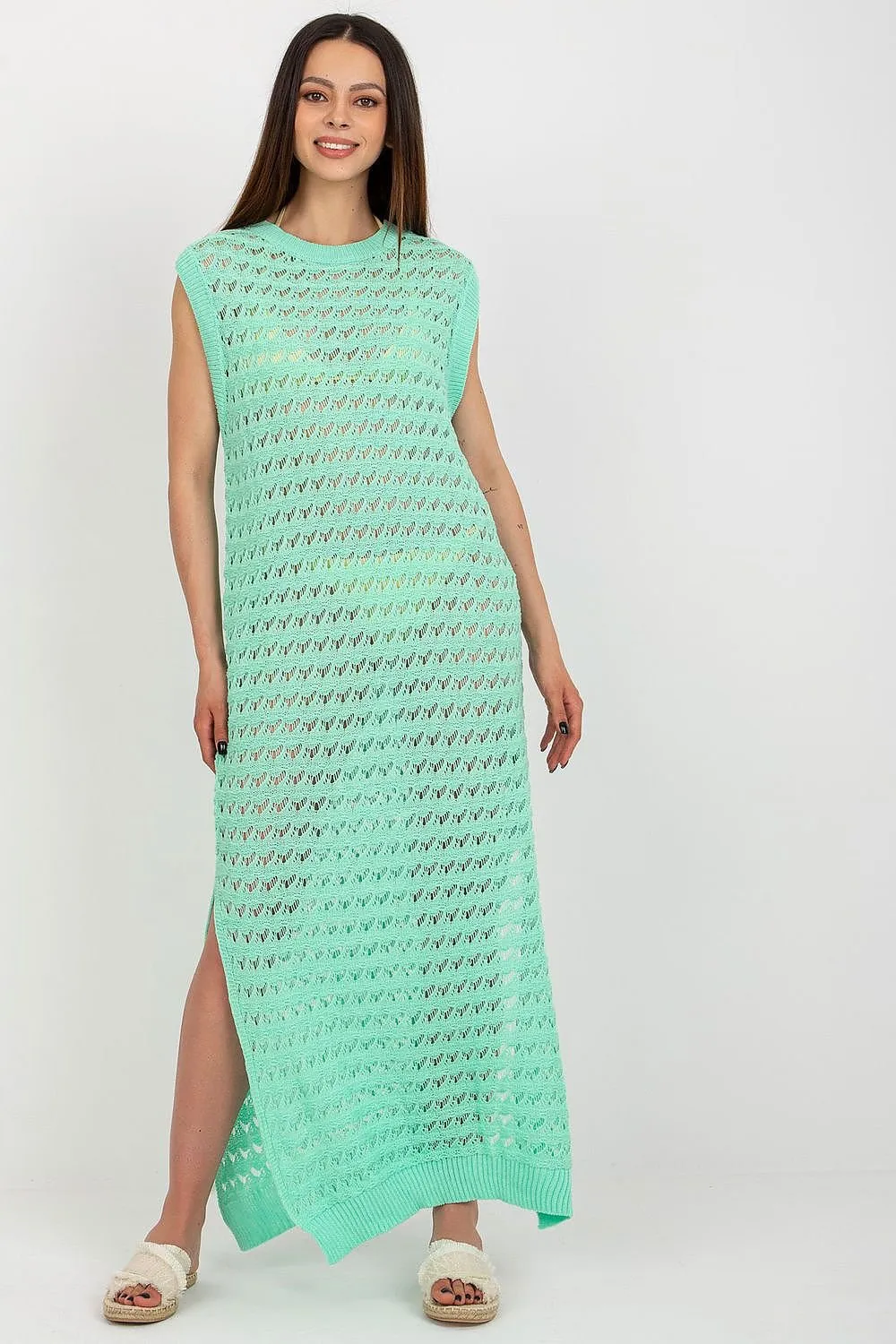 TEEK - Sleeveless Mesh Side Slits Beach Dress