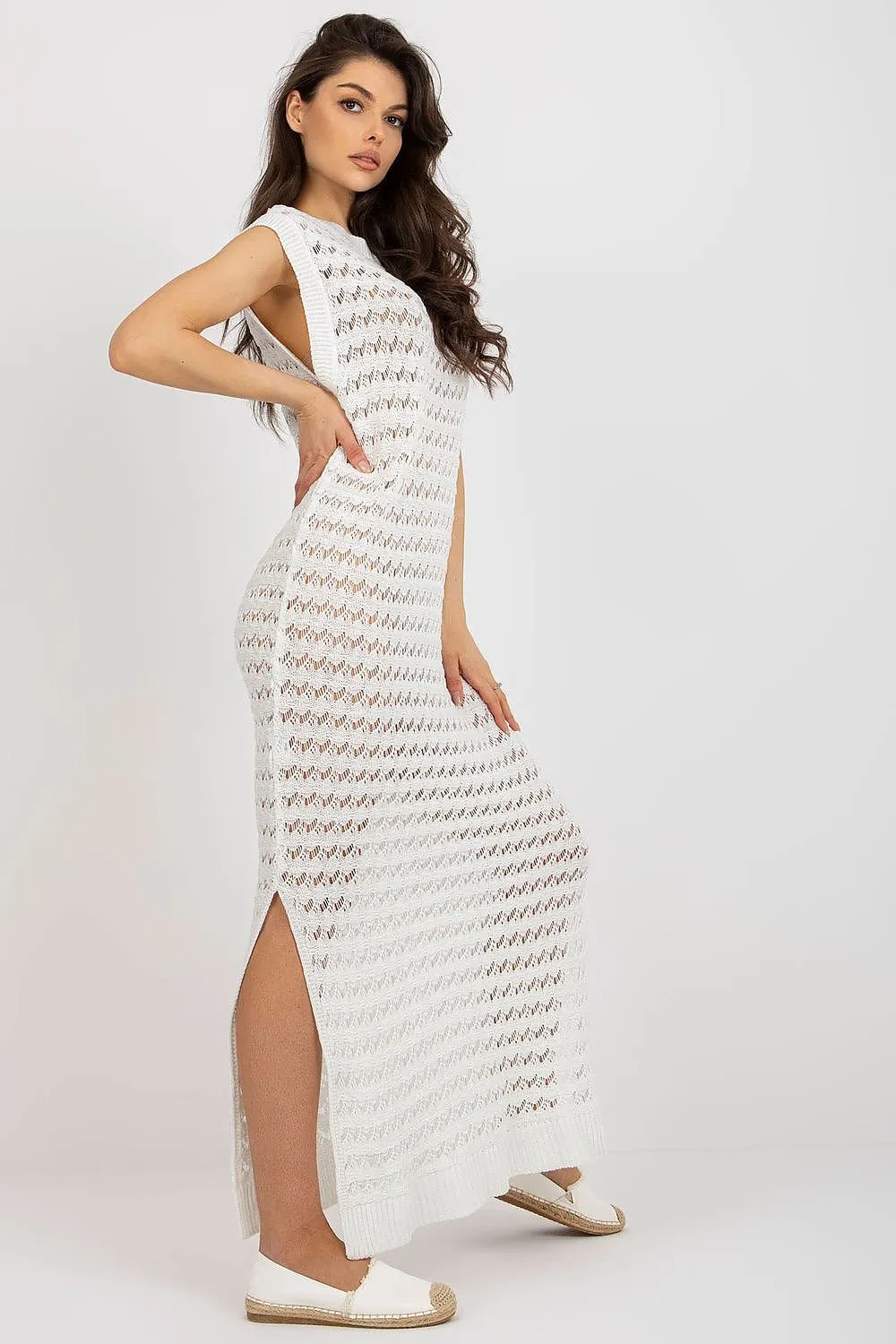 TEEK - Sleeveless Mesh Side Slits Beach Dress