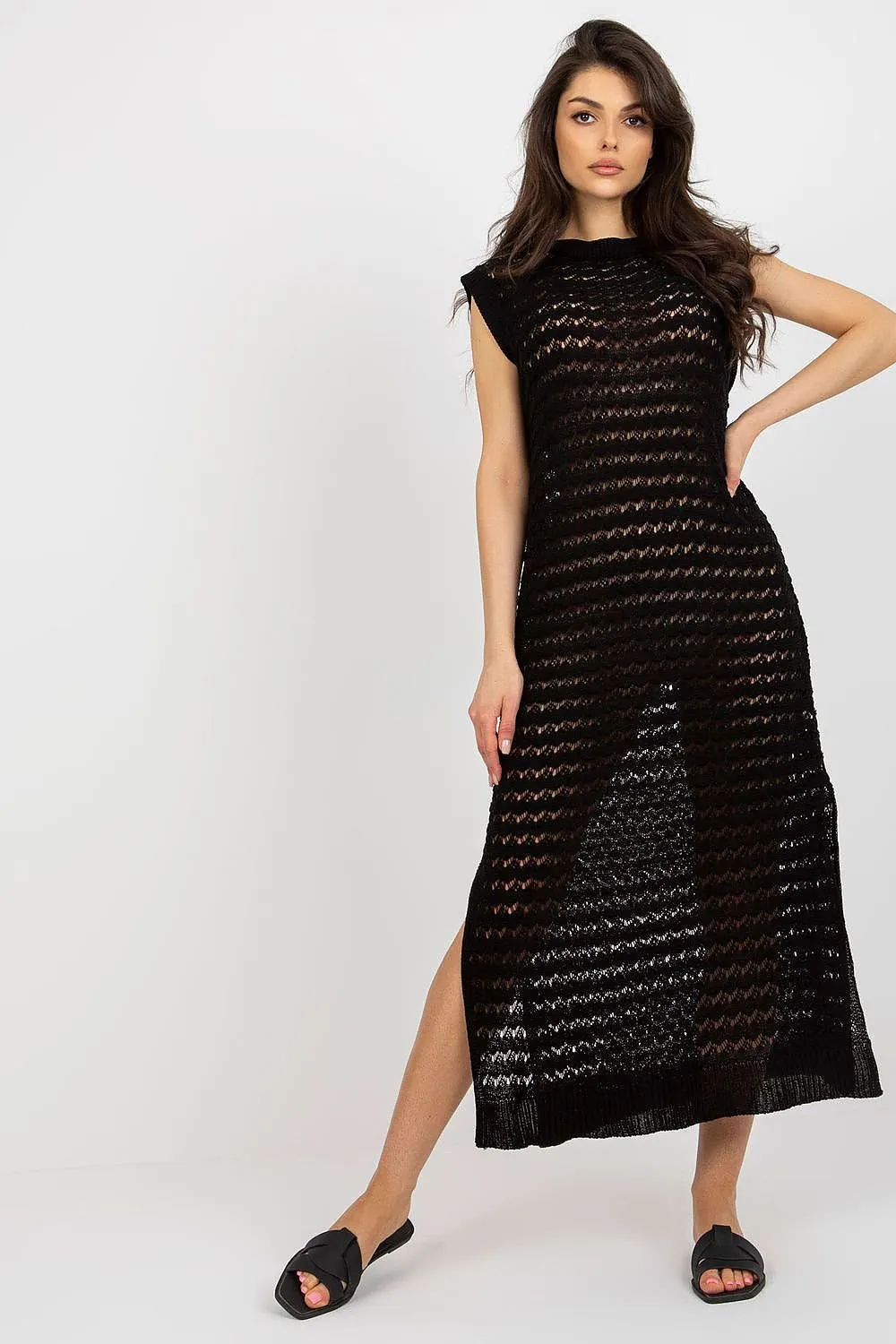 TEEK - Sleeveless Mesh Side Slits Beach Dress