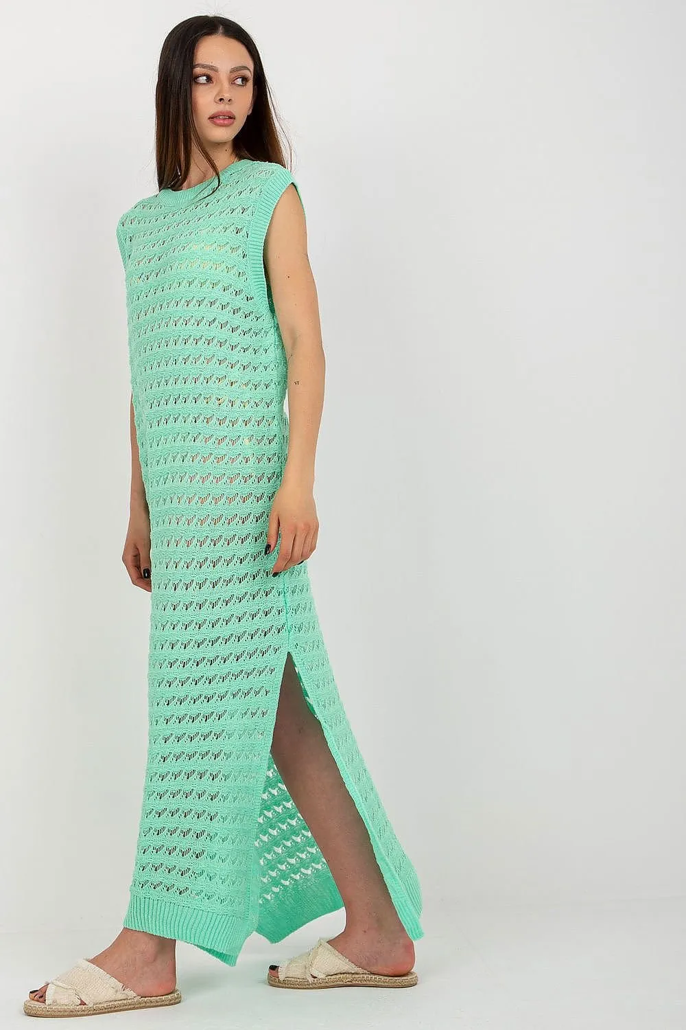 TEEK - Sleeveless Mesh Side Slits Beach Dress