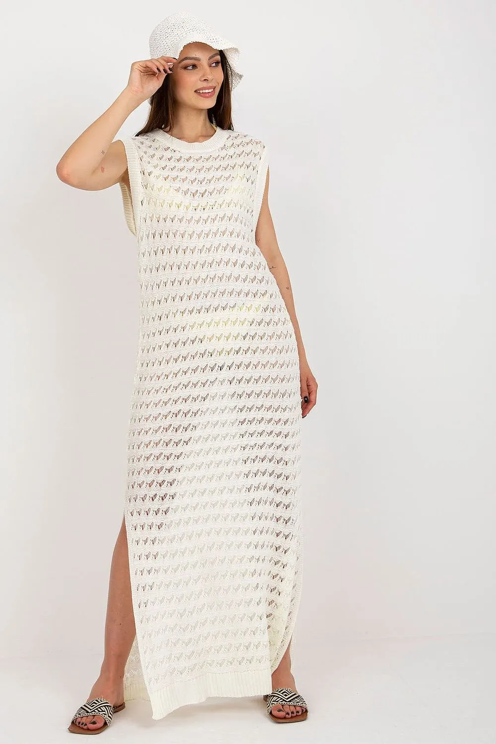 TEEK - Sleeveless Mesh Side Slits Beach Dress