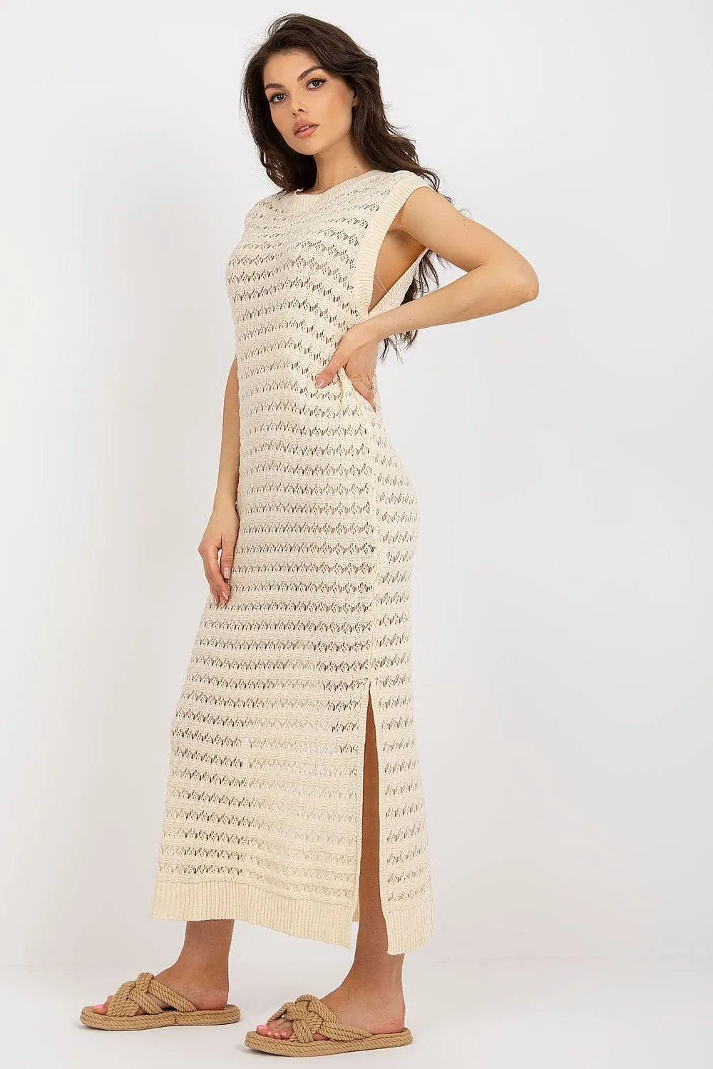 TEEK - Sleeveless Mesh Side Slits Beach Dress