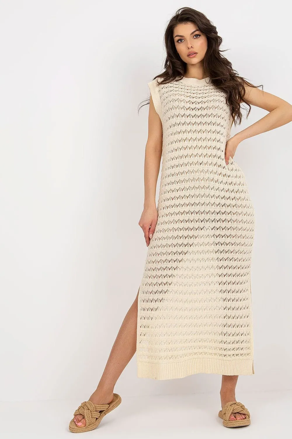 TEEK - Sleeveless Mesh Side Slits Beach Dress