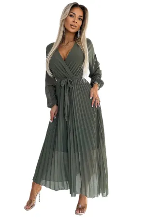 TEEK - V-Neck Pleated Sheer Bottom Cocktail Dress