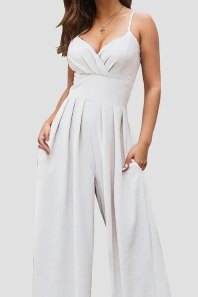 TEEK - White Spaghetti Strap Wide Leg Jumpsuit