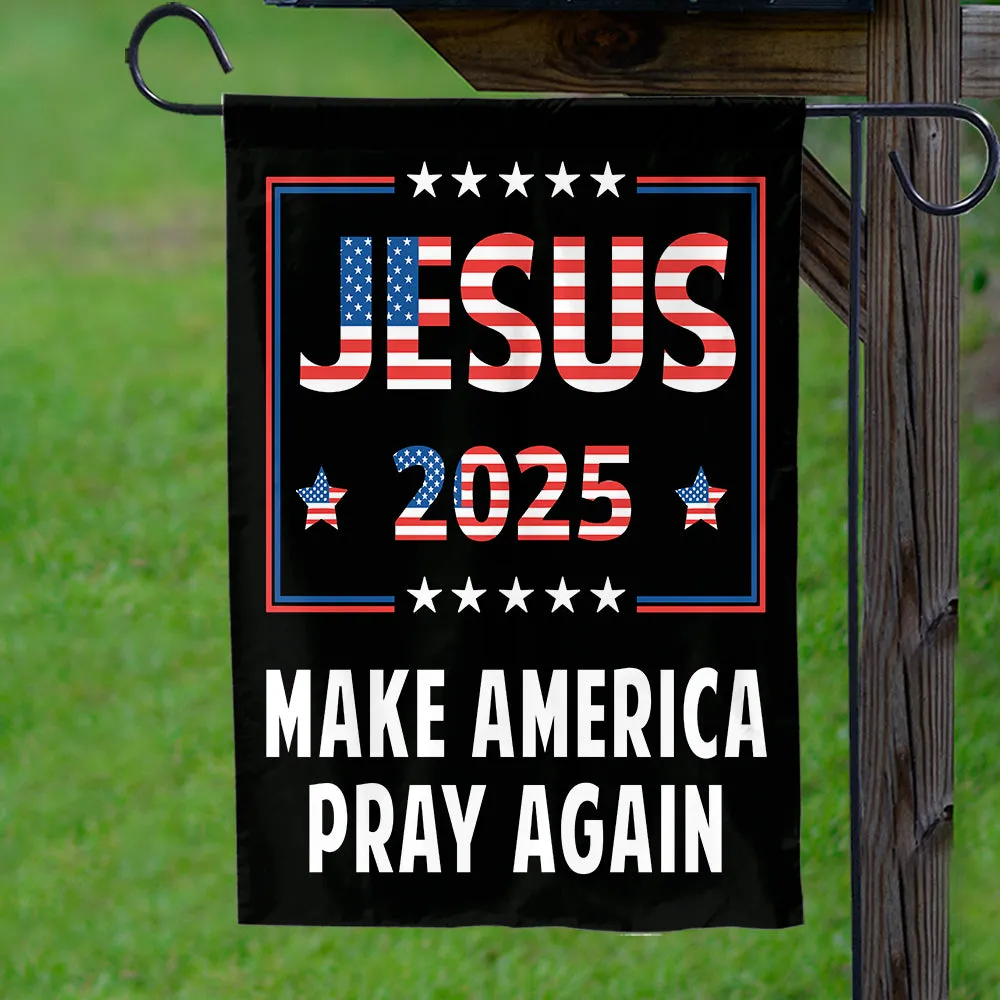 Teesdily | American Flag House Flag, Jesus 2024 Make America Pray Again Garden Flag, Jesus Home Decoration, Christian Patriotic Flag Gifts