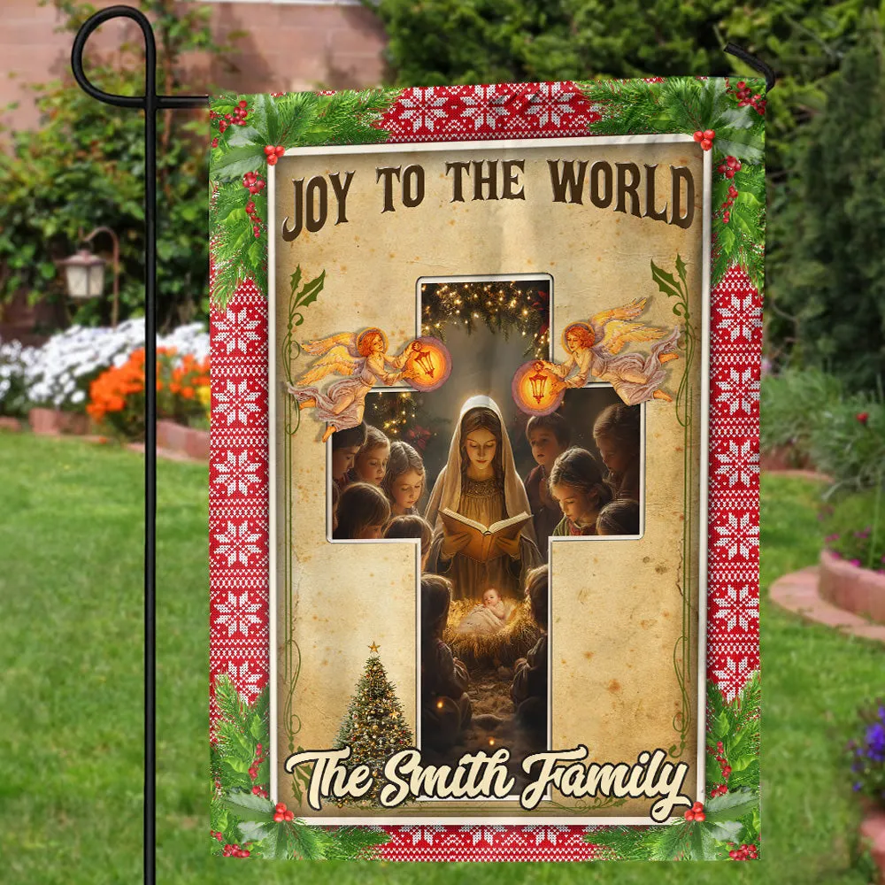 Teesdily | Custom Mary Nativity Jesus Christmas Flag, Joy To The World The Lord Is Come Garden Flag, Christ Cross House Flag Gift