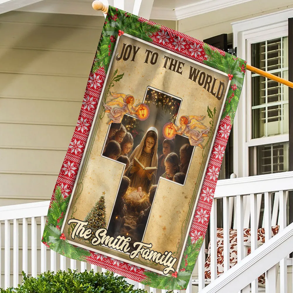 Teesdily | Custom Mary Nativity Jesus Christmas Flag, Joy To The World The Lord Is Come Garden Flag, Christ Cross House Flag Gift