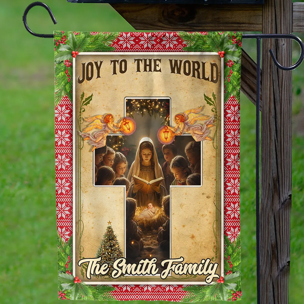 Teesdily | Custom Mary Nativity Jesus Christmas Flag, Joy To The World The Lord Is Come Garden Flag, Christ Cross House Flag Gift