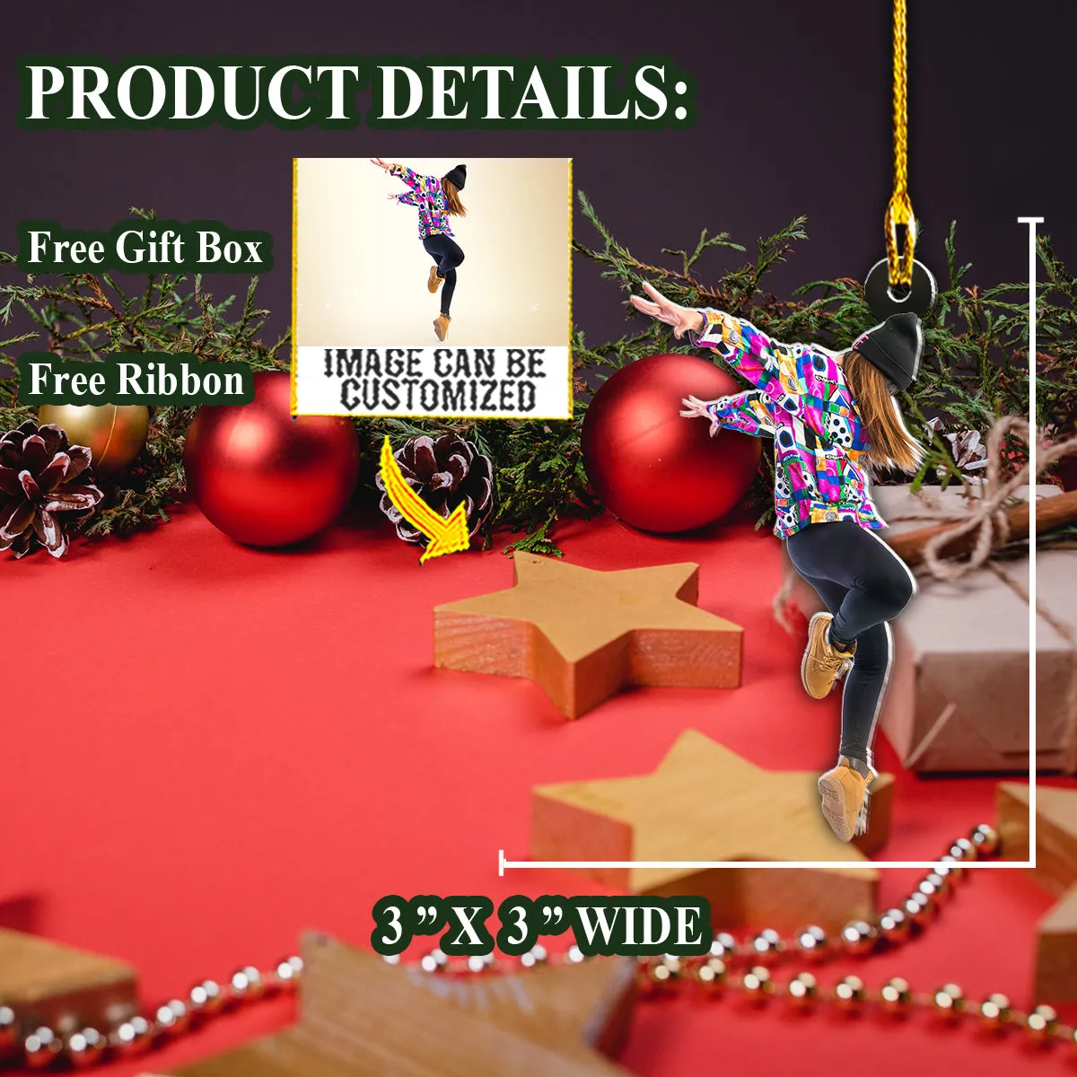 Teesdily | Customized Cool Dancing Post Christmas Hanging Ornament Passion Dancer Christmas Dancing Lover Gifts Personalized Photo Ornaments 2 Sided