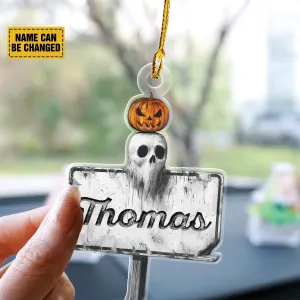 Teesdily | Customized Ghost Pumpkin Halloween Ornament, Ghost Ornament Car Hanging, Spooky Vibe Halloween Ornaments, Halloween Gift Accessories