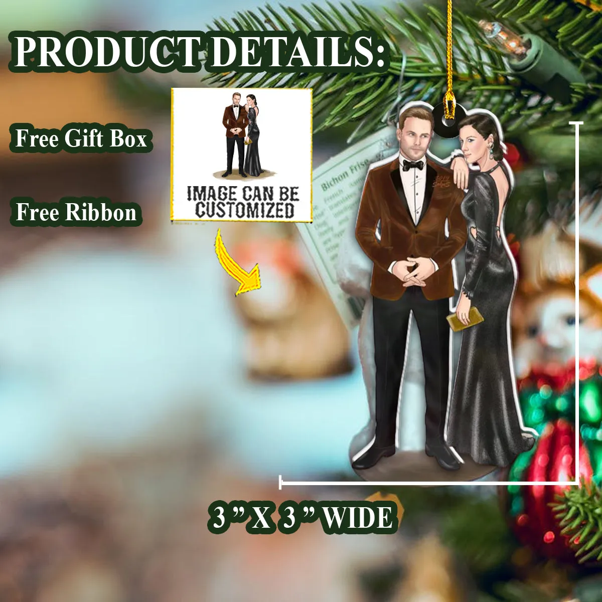 Teesdily | Customized Photo Couple Christmas Ornament Wedding Gift Keepsake First Christmas Married Ornament Personalised Photo Christmas Ornament