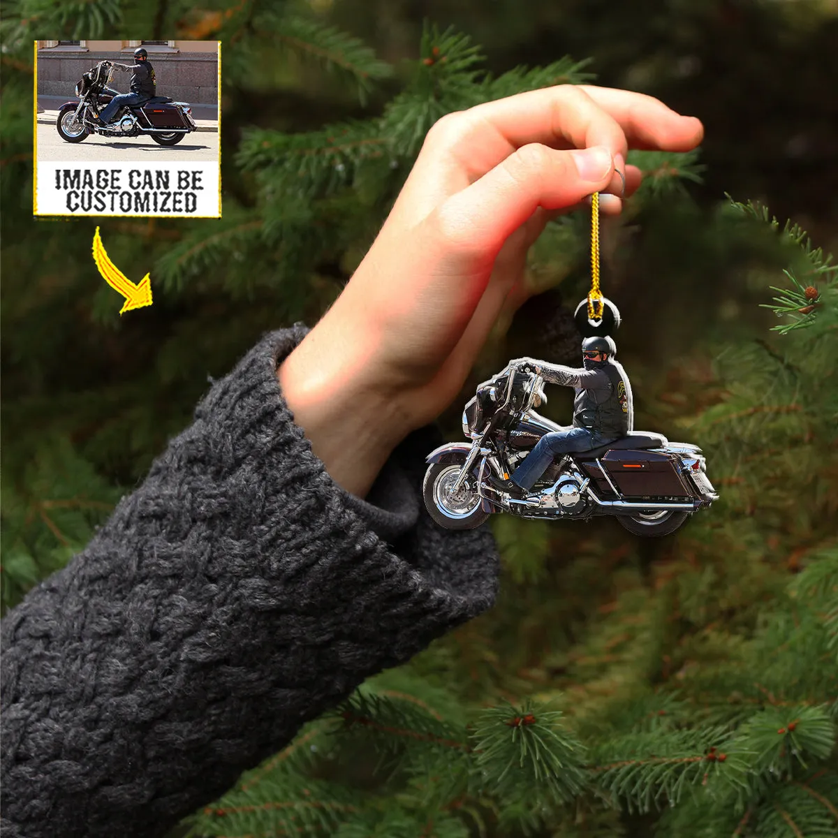 Teesdily | Customized Photo Motorbike Christmas Ornament Motorcycle Racing Ornament Christmas Decor Christmas Keepsake Unique Photo Christmas Ornament