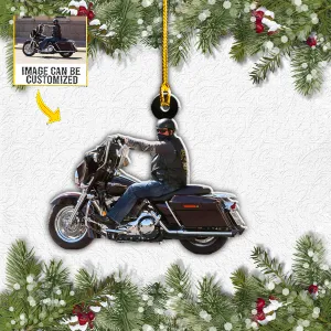 Teesdily | Customized Photo Motorbike Christmas Ornament Motorcycle Racing Ornament Christmas Decor Christmas Keepsake Unique Photo Christmas Ornament