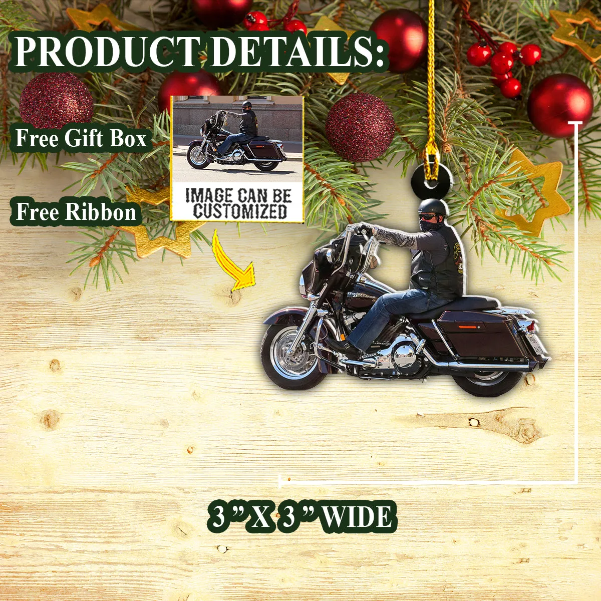 Teesdily | Customized Photo Motorbike Christmas Ornament Motorcycle Racing Ornament Christmas Decor Christmas Keepsake Unique Photo Christmas Ornament