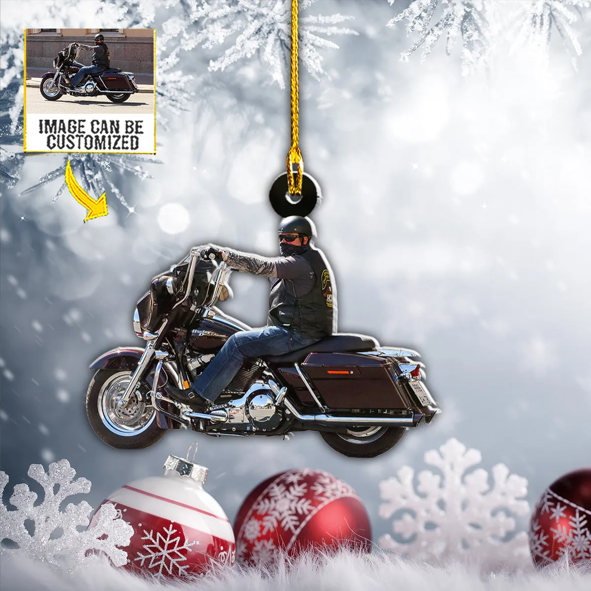 Teesdily | Customized Photo Motorbike Christmas Ornament Motorcycle Racing Ornament Christmas Decor Christmas Keepsake Unique Photo Christmas Ornament