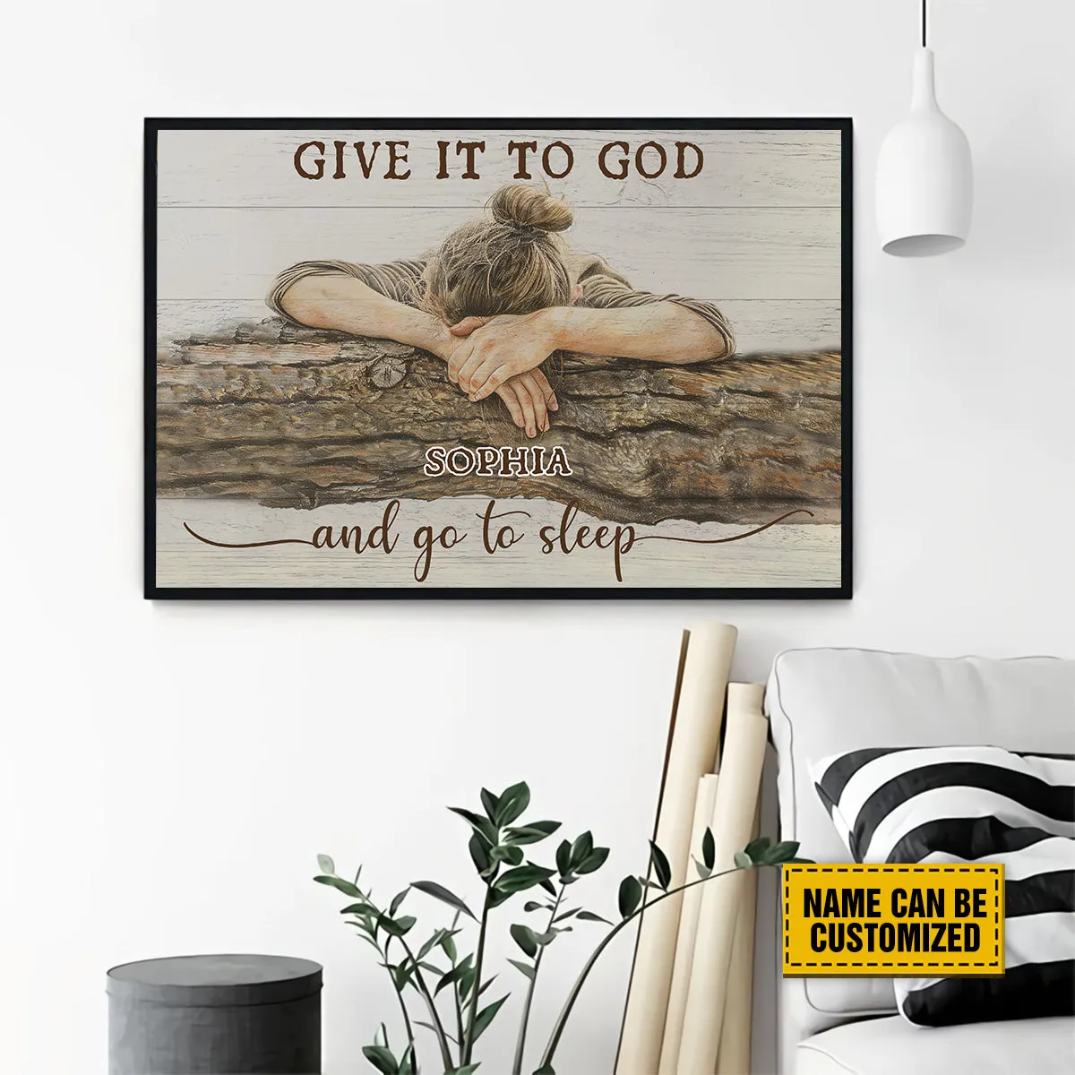 Teesdily | Customized Sleeping Girl Jesus Christ Poster, Give It To God And Go To Sleep Canvas Art, Jesus Lover Xmas Gift