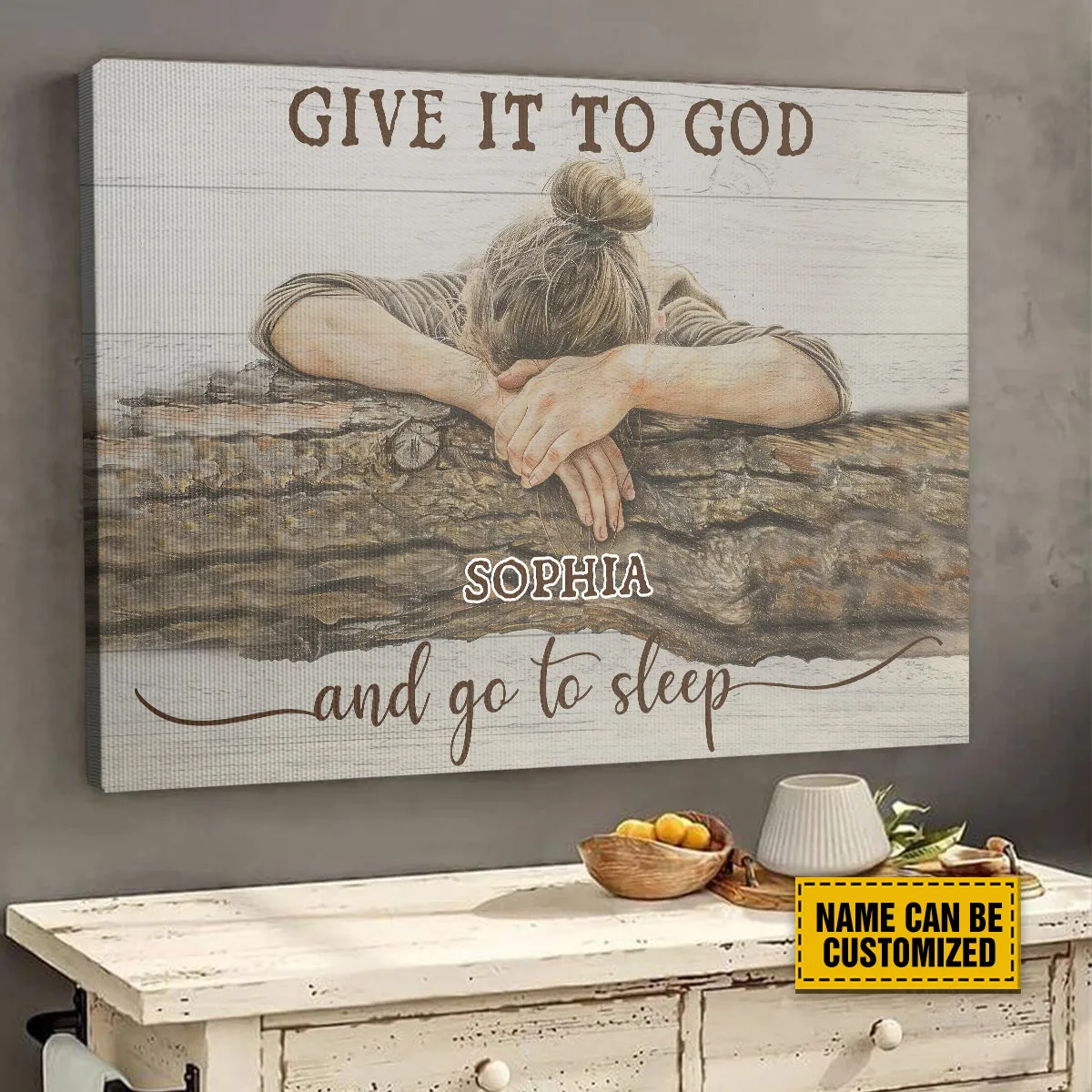 Teesdily | Customized Sleeping Girl Jesus Christ Poster, Give It To God And Go To Sleep Canvas Art, Jesus Lover Xmas Gift