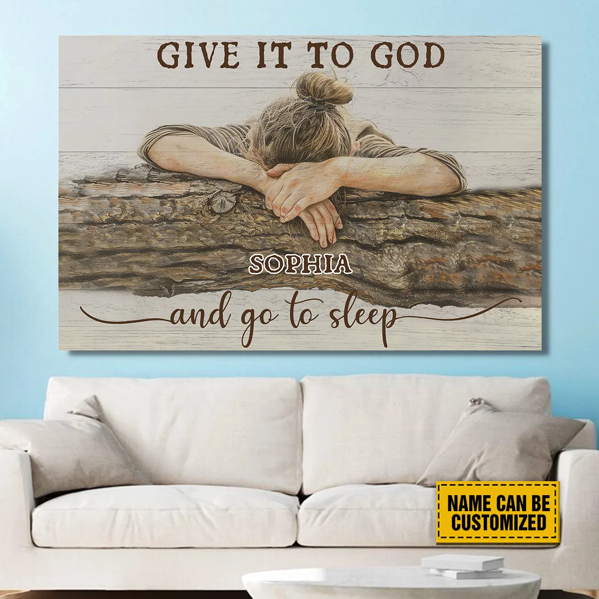 Teesdily | Customized Sleeping Girl Jesus Christ Poster, Give It To God And Go To Sleep Canvas Art, Jesus Lover Xmas Gift