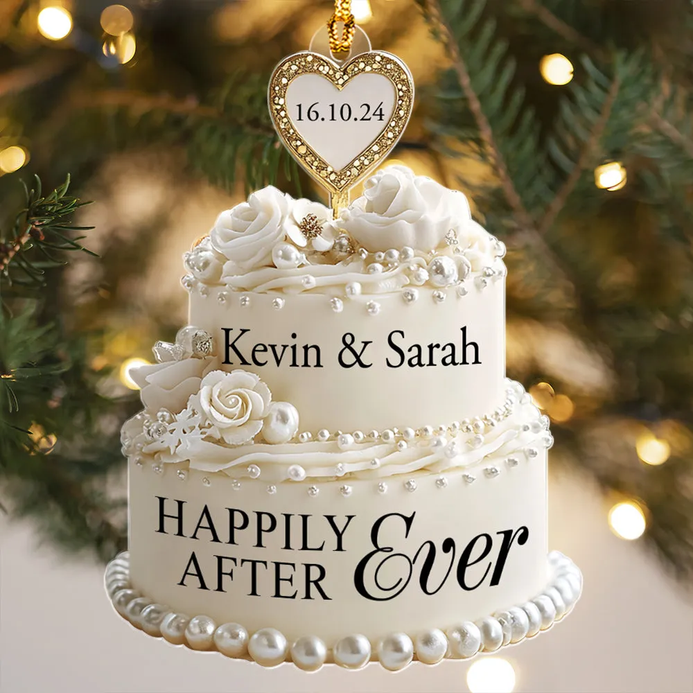 Teesdily | Customized Wedding Cake Acrylic Ornament, Newlywed Couple Gifts, Wedding Xmas Ornaments, Christmas Gifts Ornament