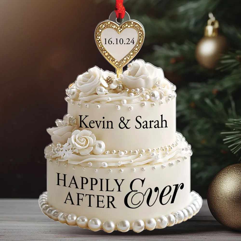 Teesdily | Customized Wedding Cake Acrylic Ornament, Newlywed Couple Gifts, Wedding Xmas Ornaments, Christmas Gifts Ornament