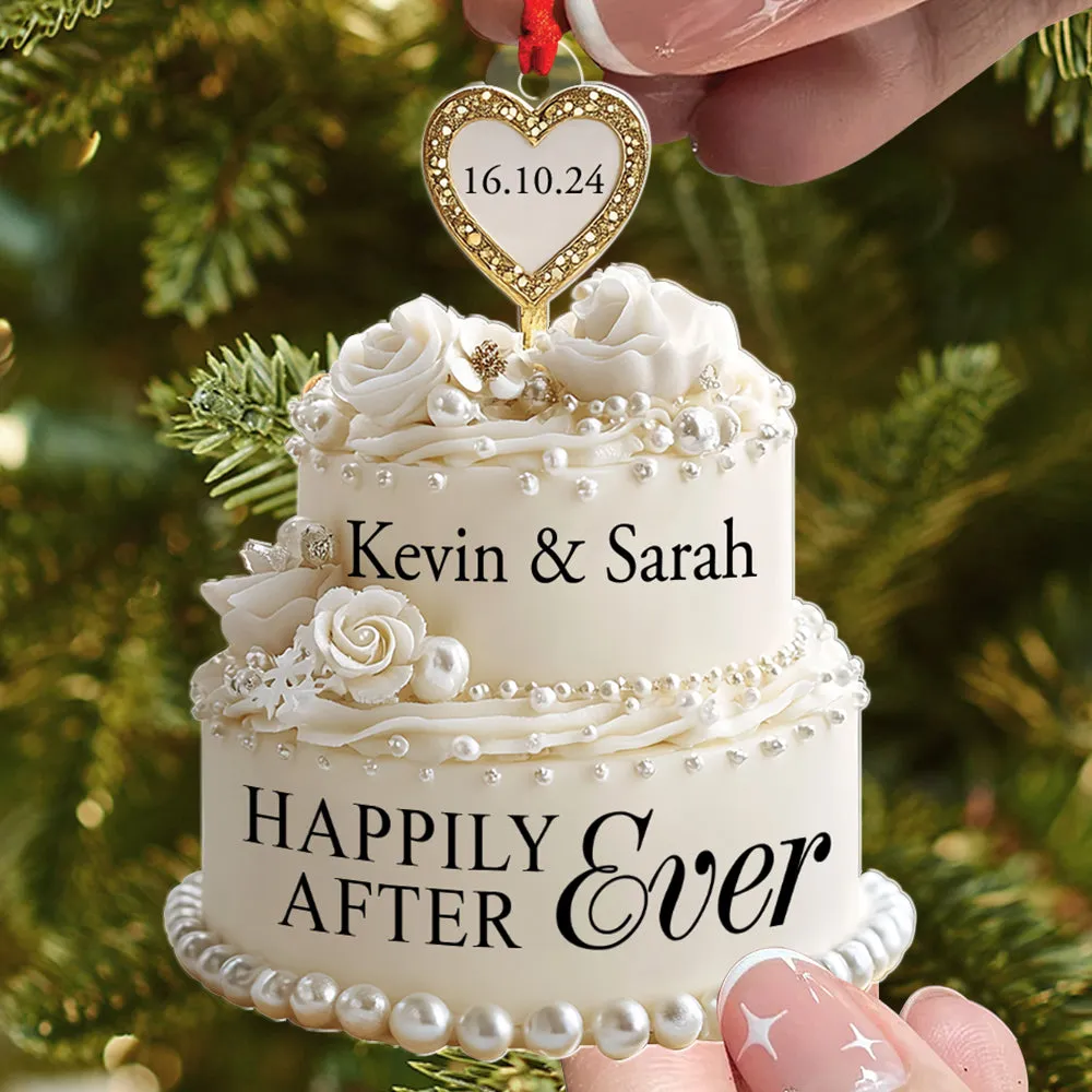 Teesdily | Customized Wedding Cake Acrylic Ornament, Newlywed Couple Gifts, Wedding Xmas Ornaments, Christmas Gifts Ornament