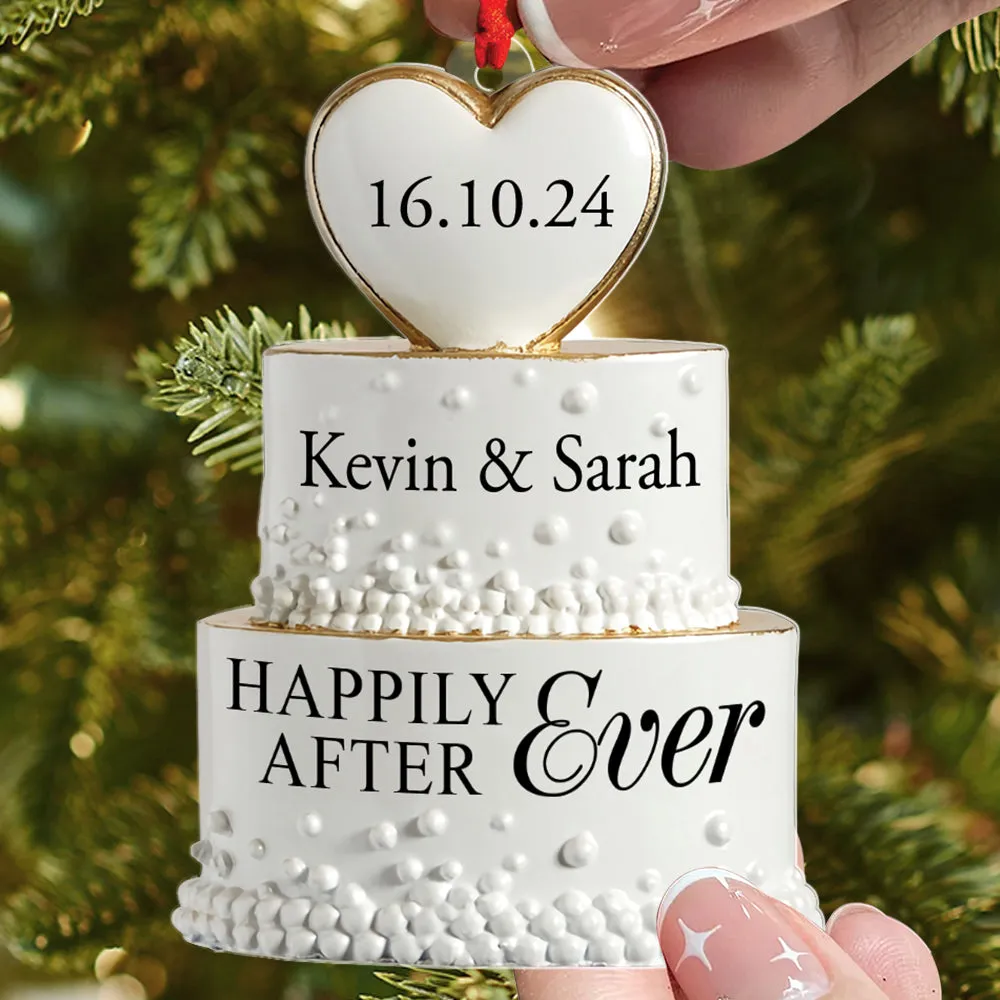 Teesdily | Customized Wedding Cake Acrylic Ornament, Newlywed Couple Gifts, Wedding Xmas Ornaments, Christmas Gifts Ornament