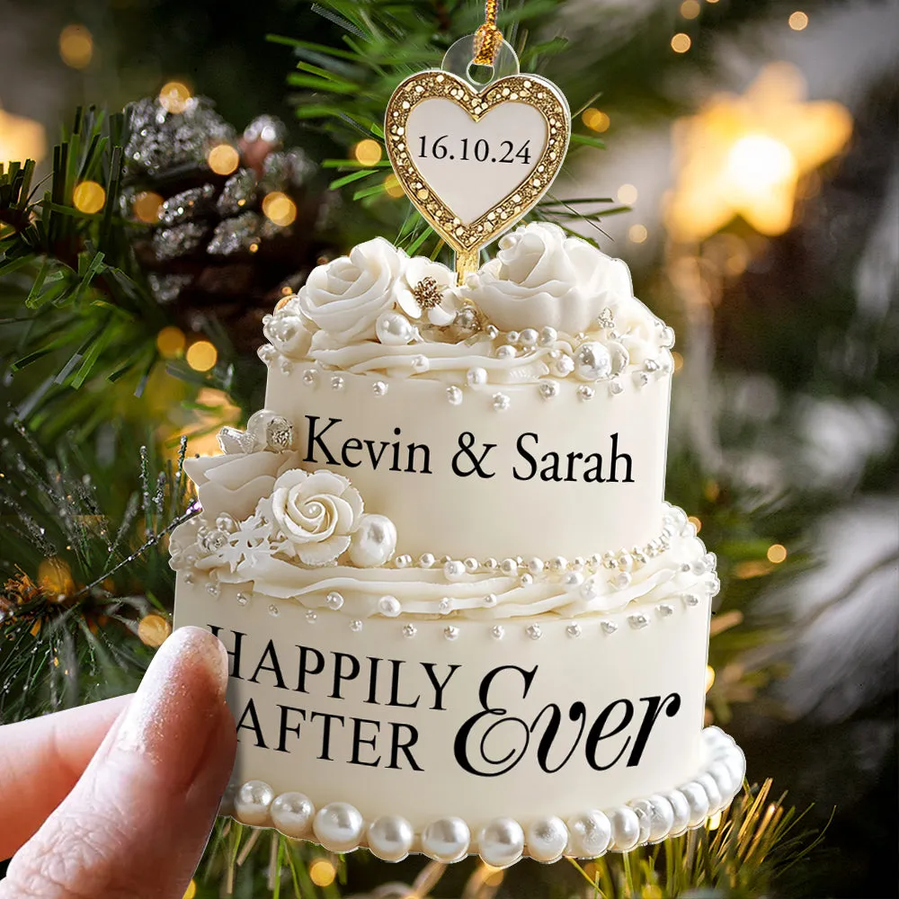 Teesdily | Customized Wedding Cake Acrylic Ornament, Newlywed Couple Gifts, Wedding Xmas Ornaments, Christmas Gifts Ornament