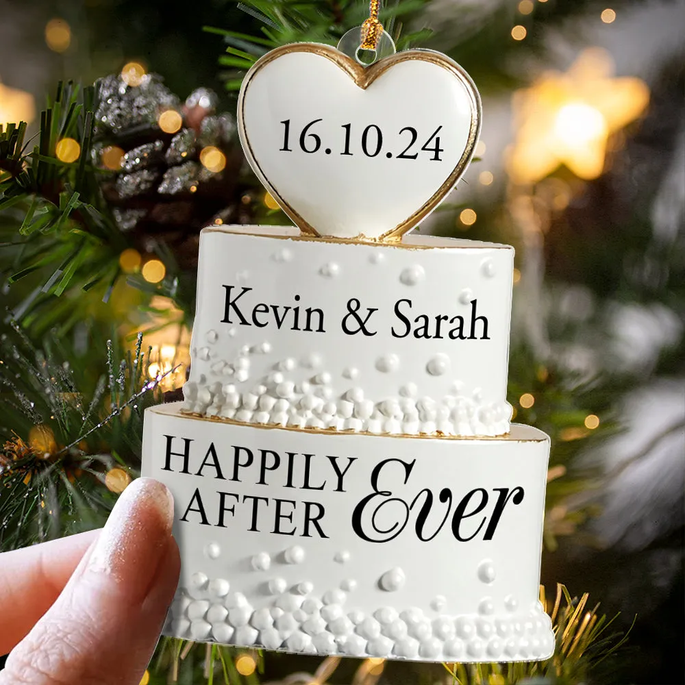 Teesdily | Customized Wedding Cake Acrylic Ornament, Newlywed Couple Gifts, Wedding Xmas Ornaments, Christmas Gifts Ornament