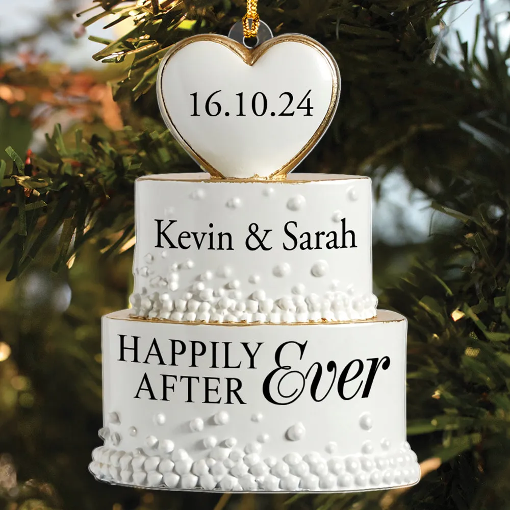 Teesdily | Customized Wedding Cake Acrylic Ornament, Newlywed Couple Gifts, Wedding Xmas Ornaments, Christmas Gifts Ornament