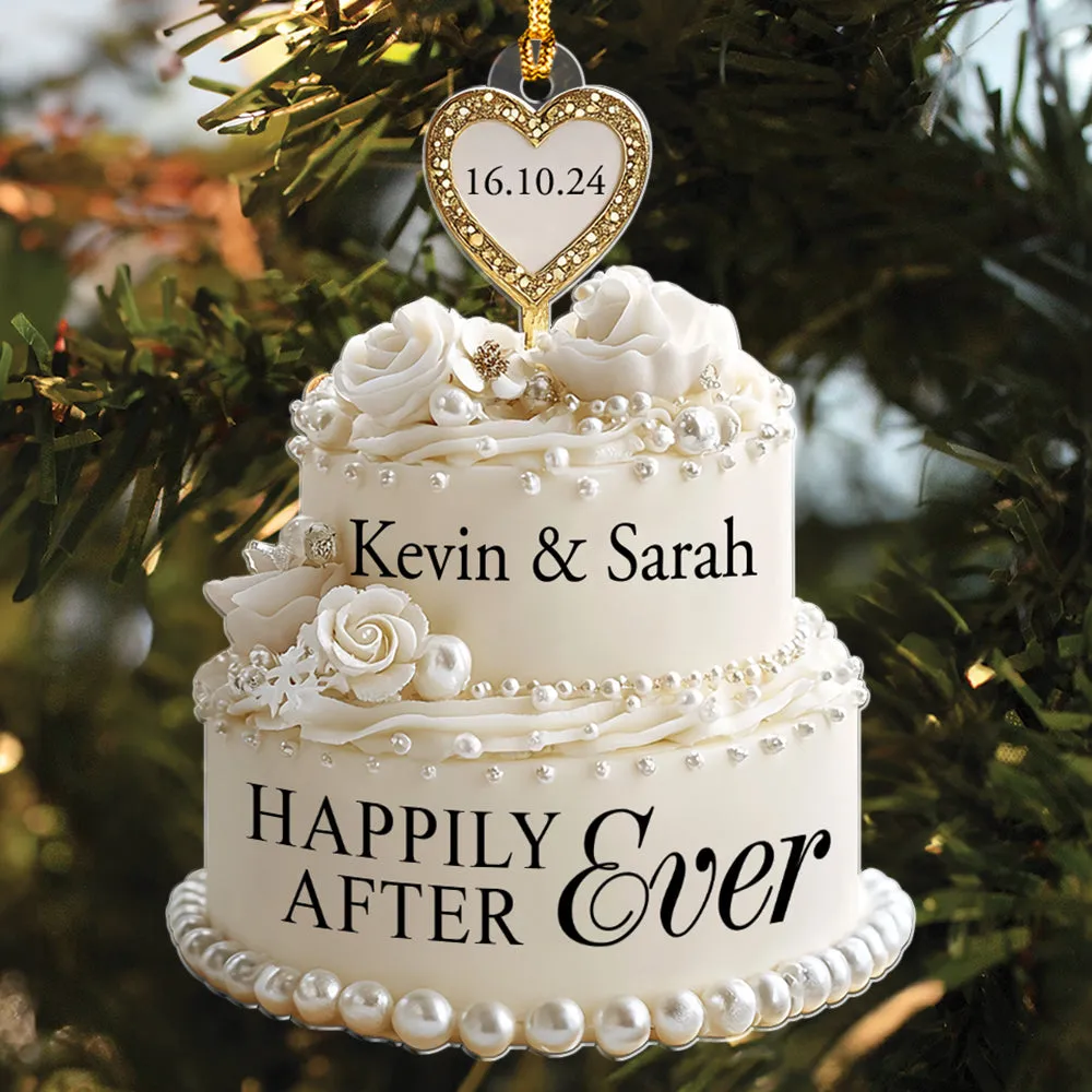 Teesdily | Customized Wedding Cake Acrylic Ornament, Newlywed Couple Gifts, Wedding Xmas Ornaments, Christmas Gifts Ornament