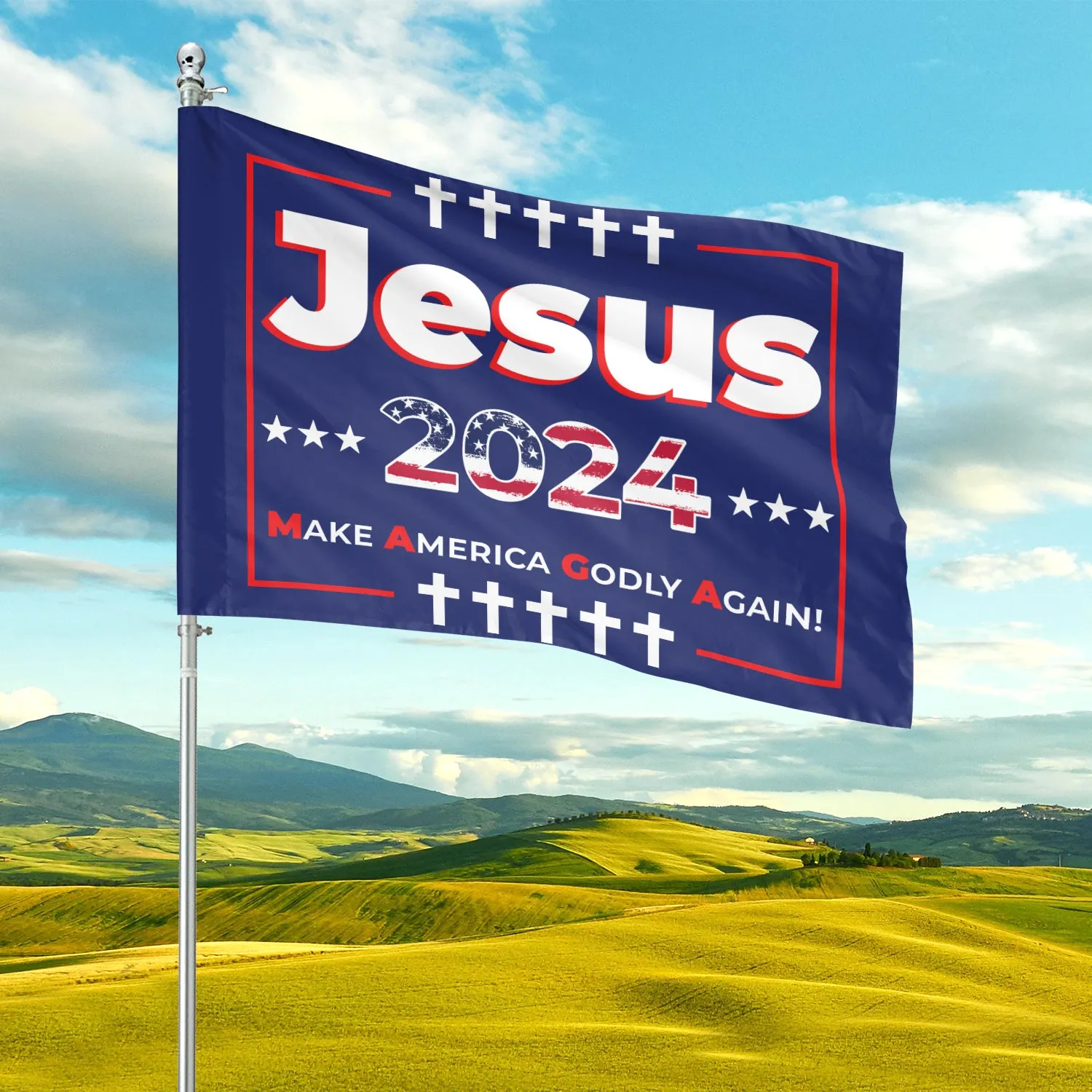 Teesdily | Jesus 2024 American Flag Yard Decor, Jesus Make America Godly Again Garden Flag, Christian House Flag, God Believer Home Decoration