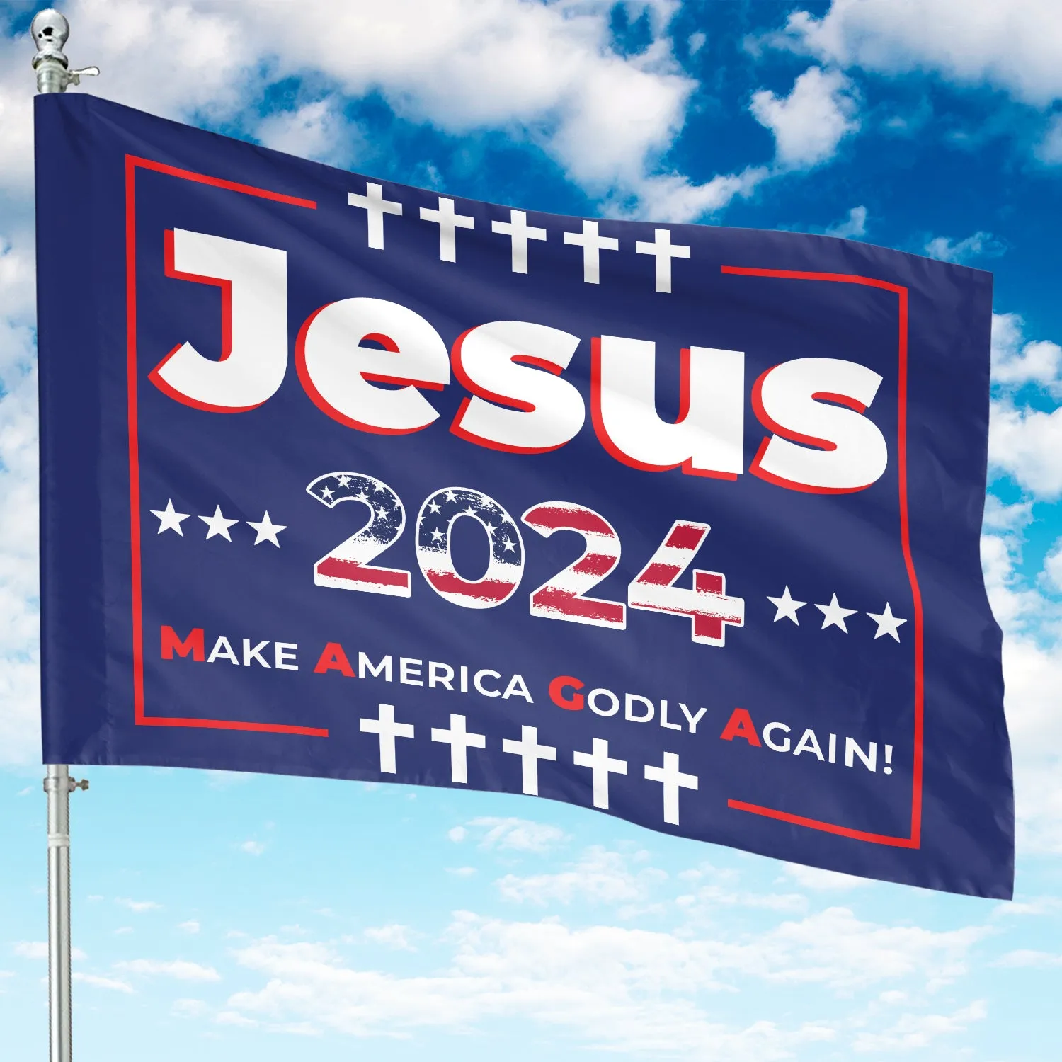 Teesdily | Jesus 2024 American Flag Yard Decor, Jesus Make America Godly Again Garden Flag, Christian House Flag, God Believer Home Decoration