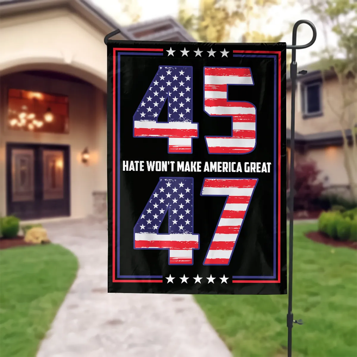 Teesdily | Jesus American Flag, 45 47 Hate Won't Make America Great House Flag Garden Flag, American Patriotic Flag, Outdoor Decor Gifts